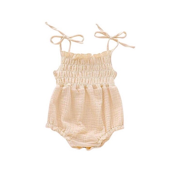 Bohemian Tan Linen Baby Romper NWT - Picture 1 of 1